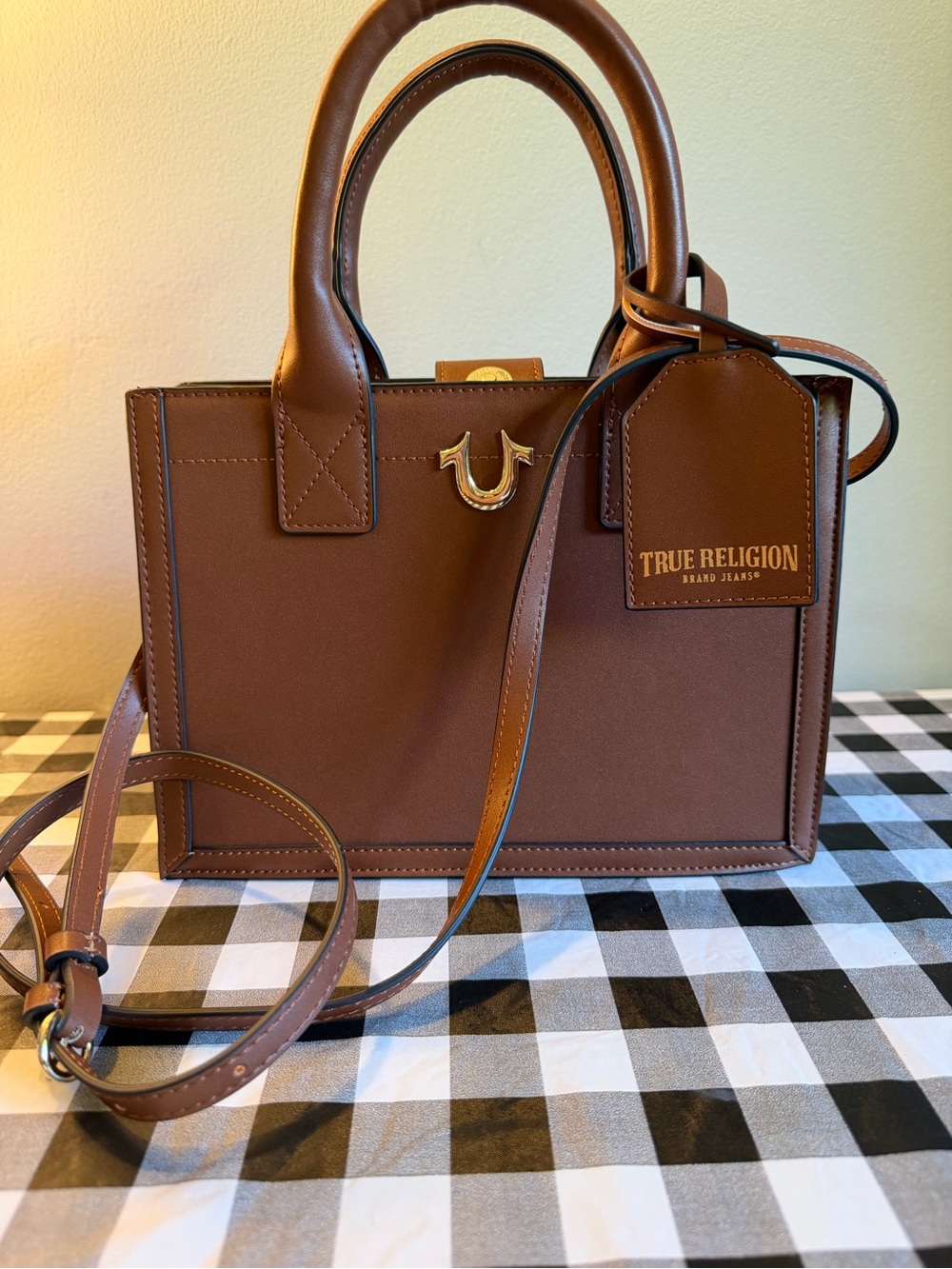 True Religion Brown Leather Structured Mini Satchel